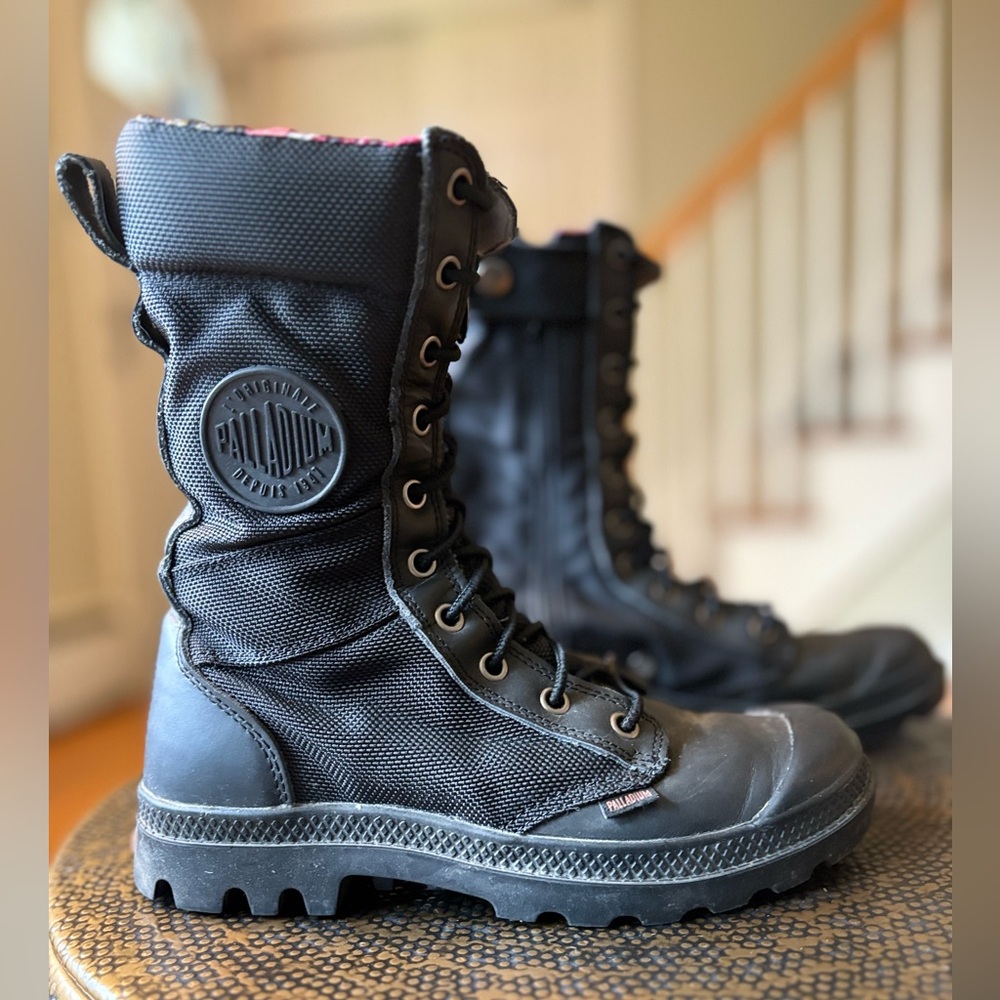 RARE Palladium Black Combat Moto Boots with Small Pocket and Satin Lining